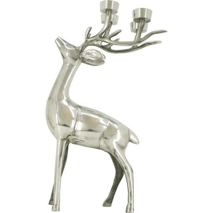 Beeld staand hert aluminium met waxinelichthouders