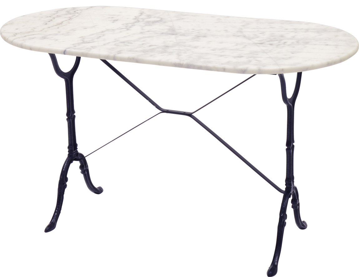 Bistrotafel marmer ovaal 120 x 60 cm gietijzer onderstel