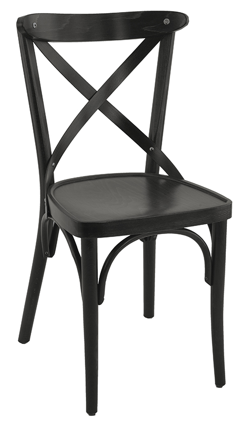 Houten café stoel met gekruiste rugleuning zwart