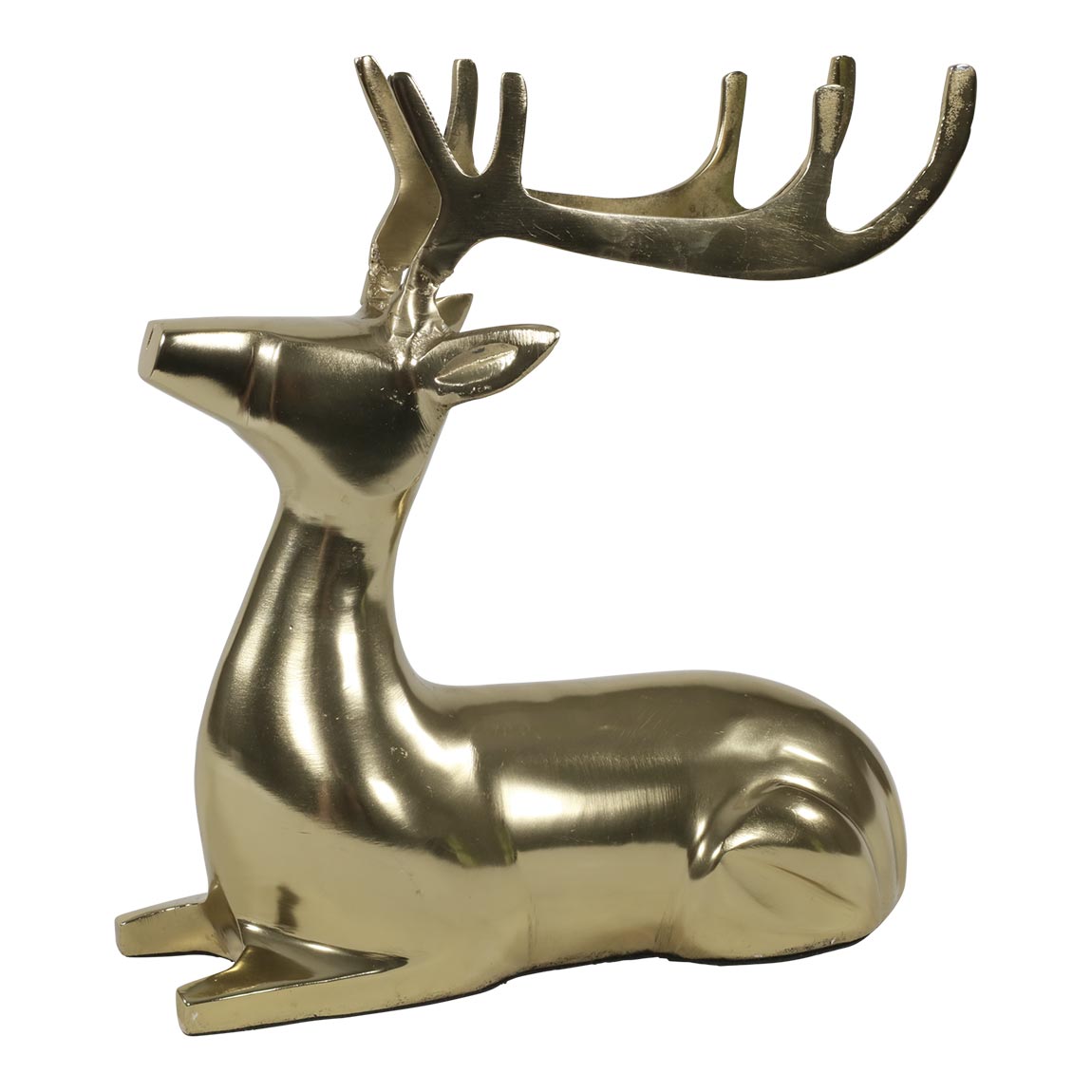 Beeld liggend hert aluminium kleur goud 25 cm hoog