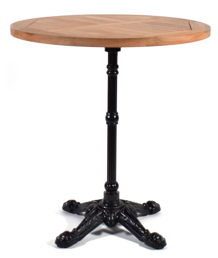 Terrastafel teakhout rond 70 cm gietijzer onderstel