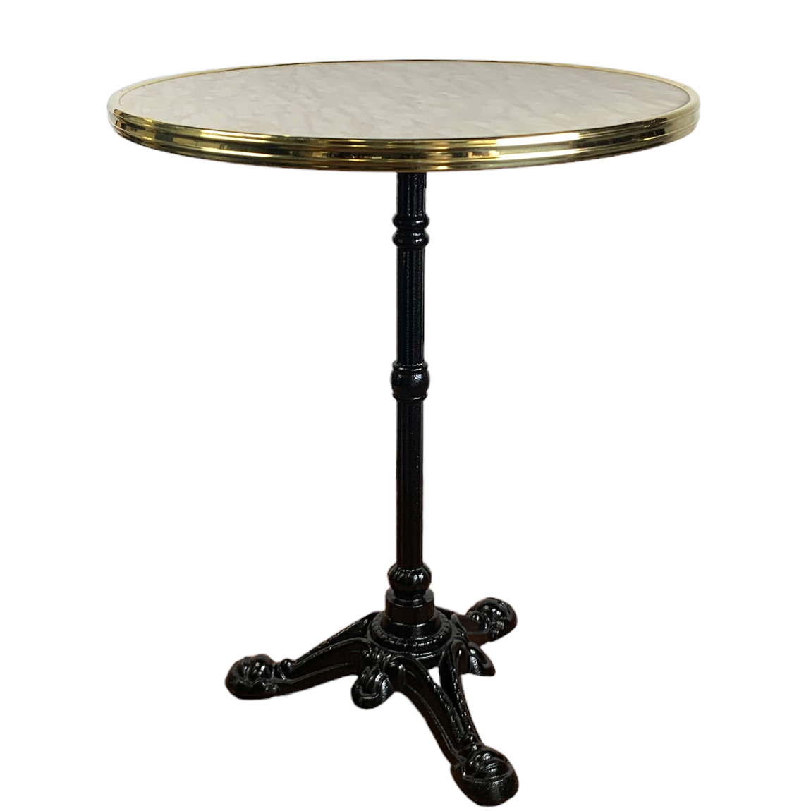 Bistro terrastafel marmerlook 60 rond tafelblad met messing rand