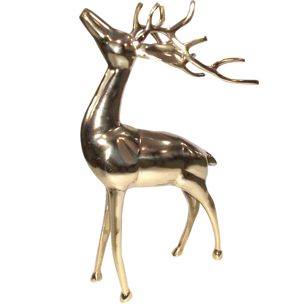 Beeld staand hert aluminium kleur goud 48 cm hoog