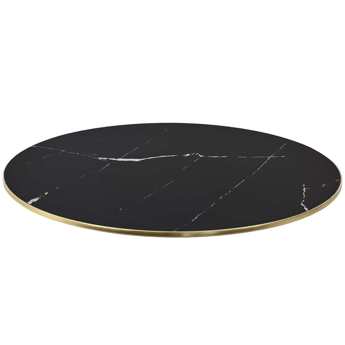 Tafelblad zwart marmerlook met gouden sierring rond 70 cm