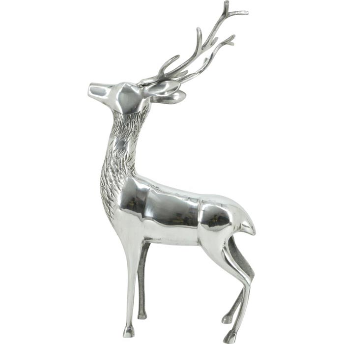 Beeld staand hert aluminium kleur zilver 77 cm hoog