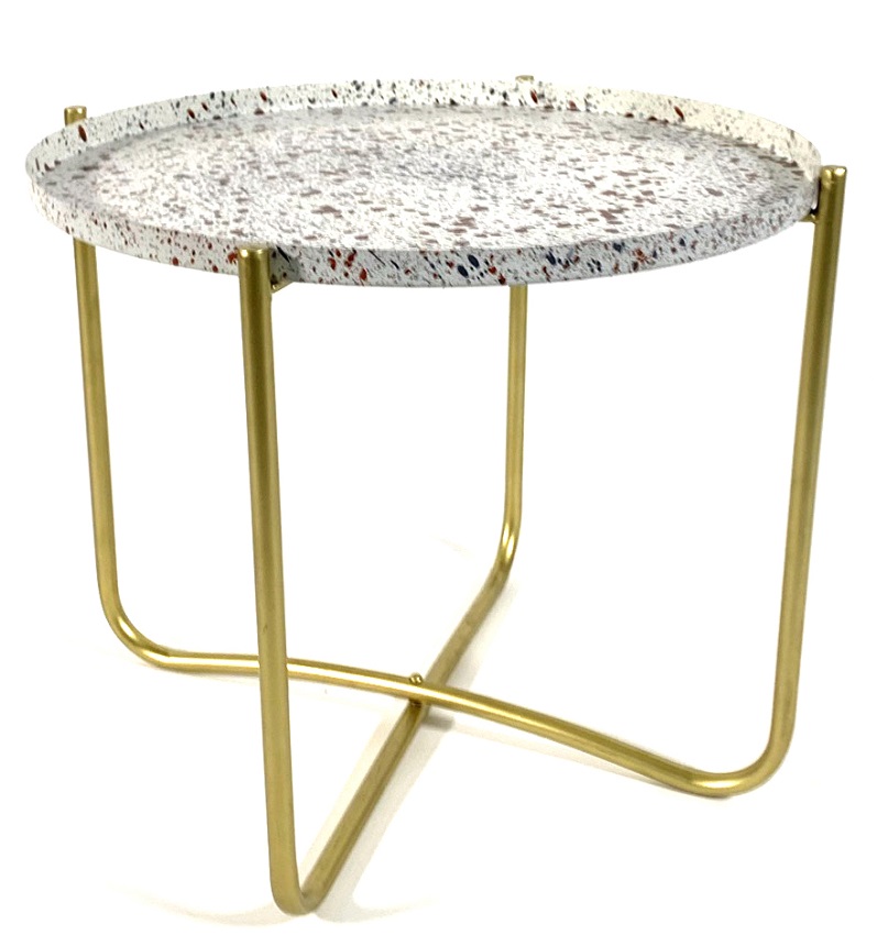 Bijzettafel crème tafelblad goud onderstel 35 cm hoog