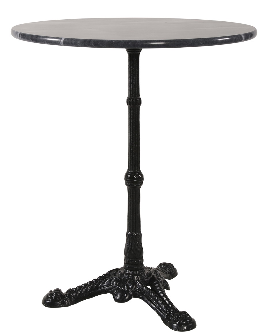 Bistrotafel grijs marmer rond 60 cm gietijzer onderstel