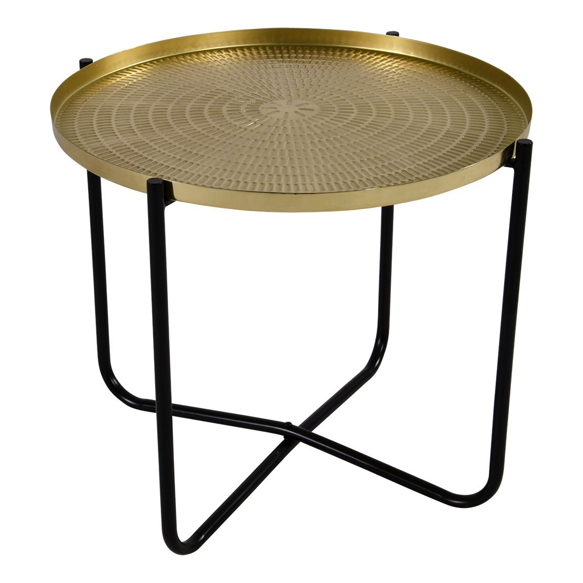 Bijzettafel goud tafelblad zwart onderstel 35 cm hoog