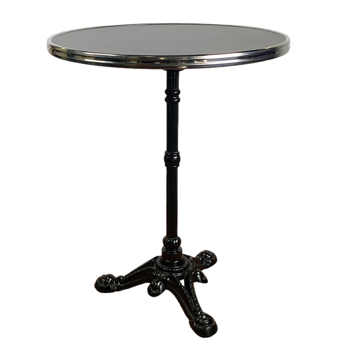 Bistro terrastafel black Siyah 60 rond tafelblad met chromen rand