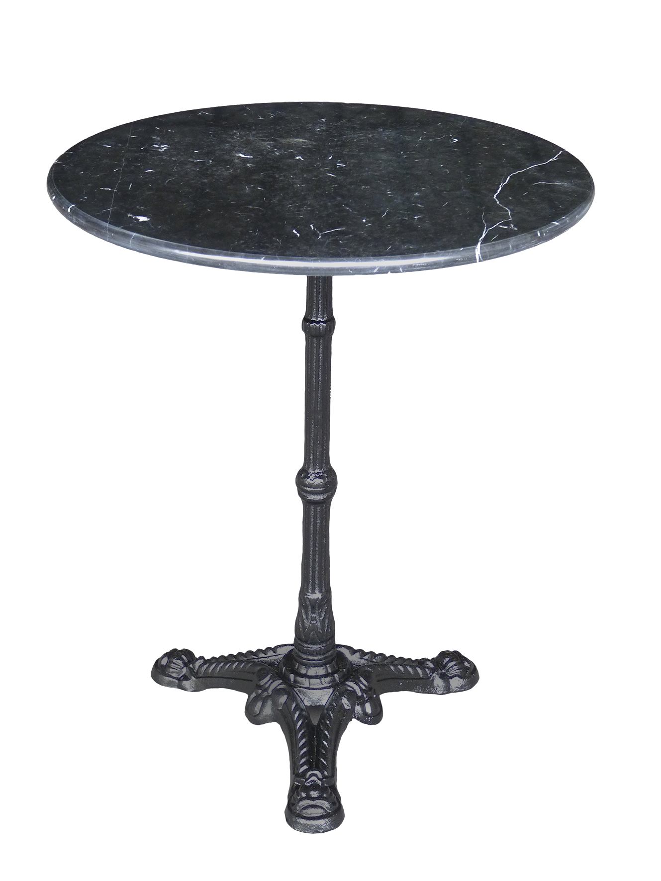 Bistrotafel zwart marmer rond 60 cm gietijzer onderstel