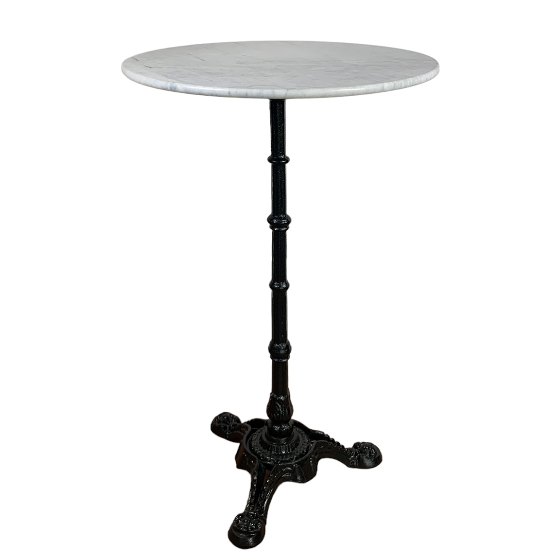 Statafel met gietijzeren voet en 70 cm rond marmer tafelblad