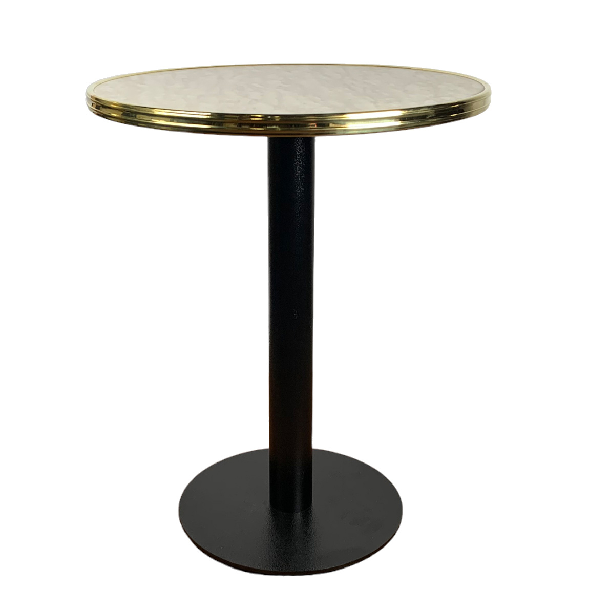 Bistrotafel marmerlook 60 rond tafelblad met messing rand indoor